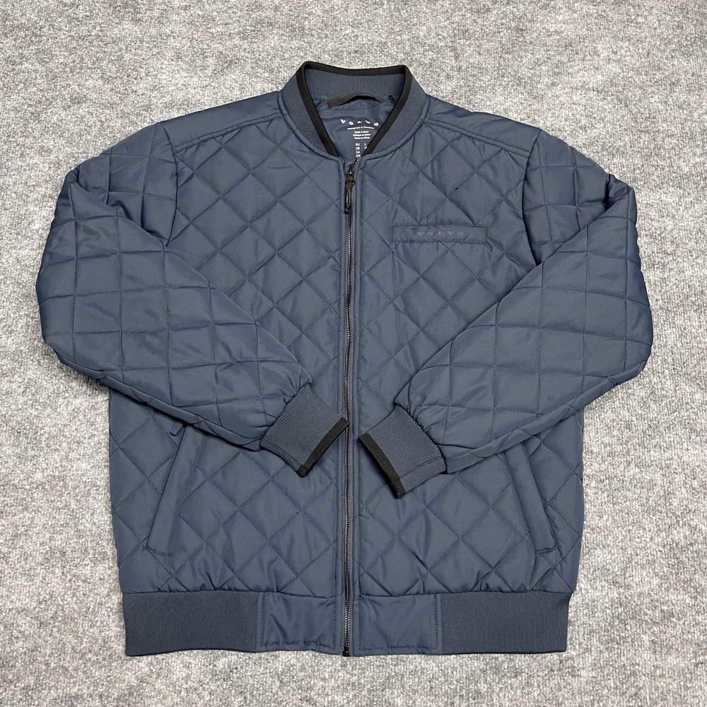 Volvo Jacket Mens Medium Blue Diamond Bomber Urban Quilted Full Zip Puffer